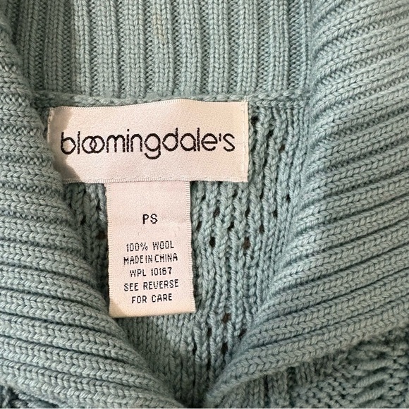 Bloomingdale’s 100% Wool Teal Sweater Long Cardigan Buttons Sz PS Chunky Knit - Picture 8 of 13